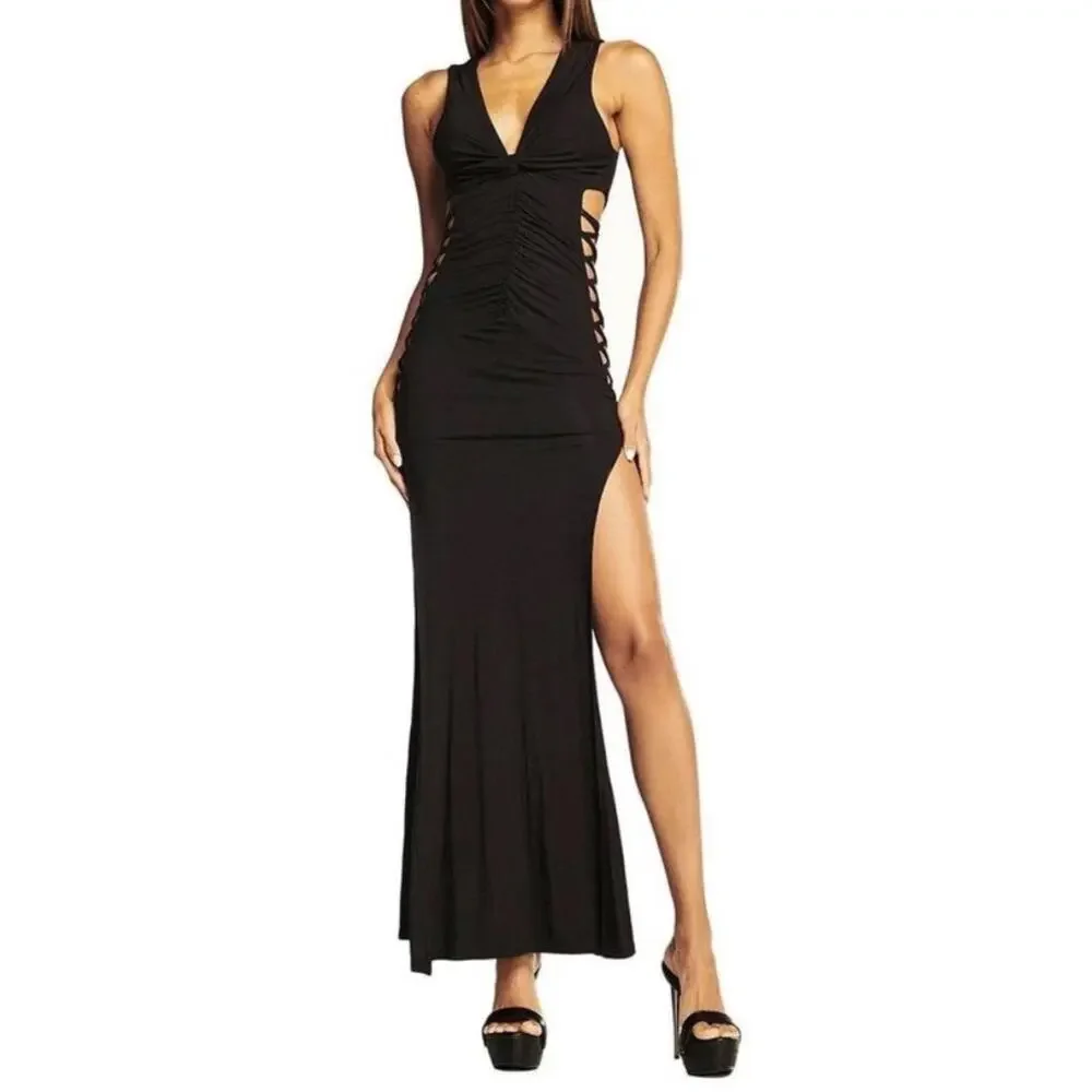 I.AM.GIA | Dresses | Iamgia Maiya Black Stretch Laceup Side Slit Maxi Dress  Lbd Xs Party Date Club | Poshmark